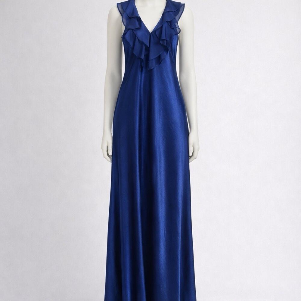 Oscar De La Renta Pink Label Y2K Navy Ruffle Sleep Slip Dress Lingerie M